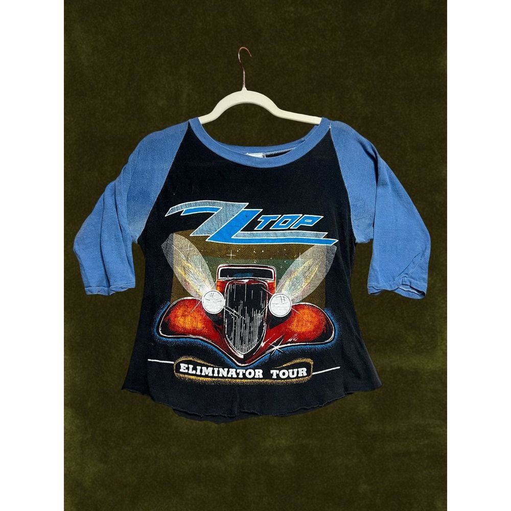 Vintage 1983 ZZ Top Eliminator Tour Shirt Raglan Baseball Tee Black Blue Small